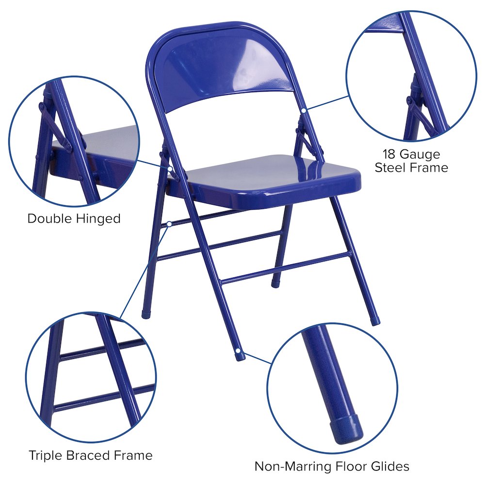 2 Pack HERCULES COLORBURST Series Cobalt Blue Triple Braced & Double Hinged Metal Folding Chair. Picture 6