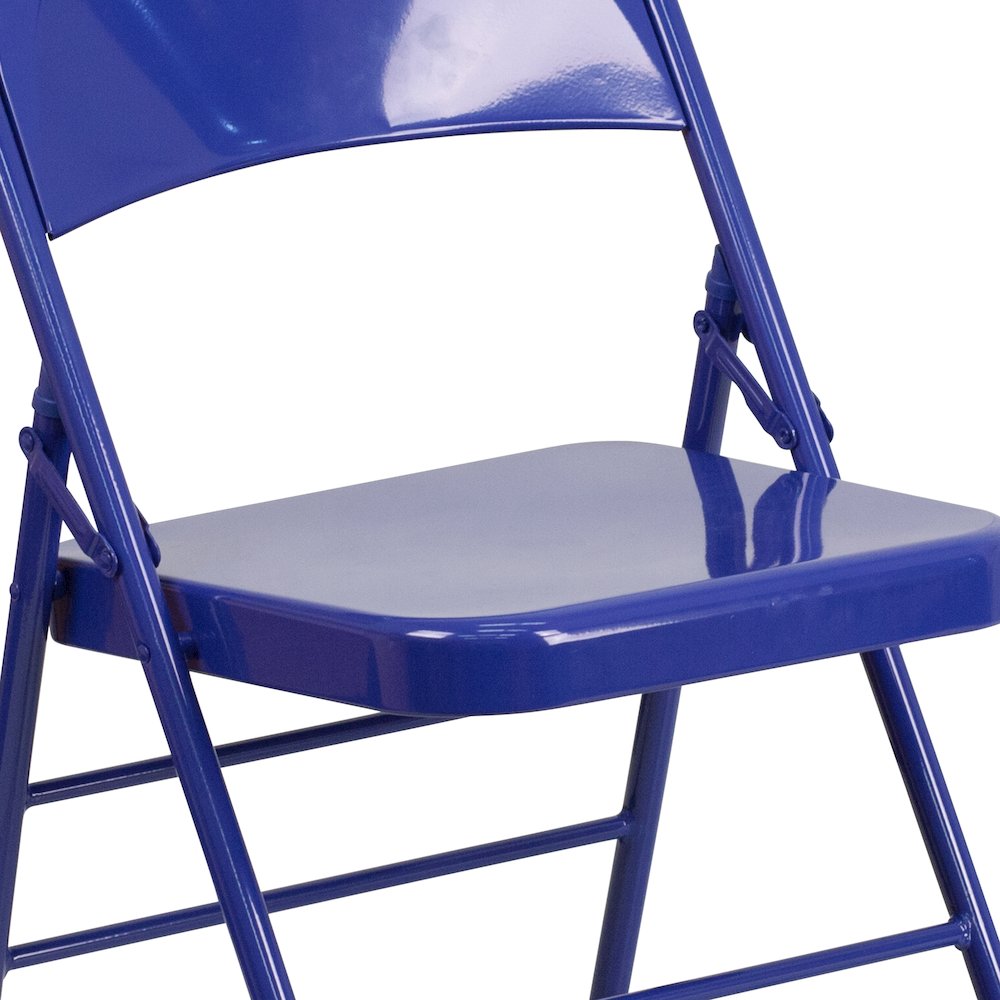 2 Pack HERCULES COLORBURST Series Cobalt Blue Triple Braced & Double Hinged Metal Folding Chair. Picture 9
