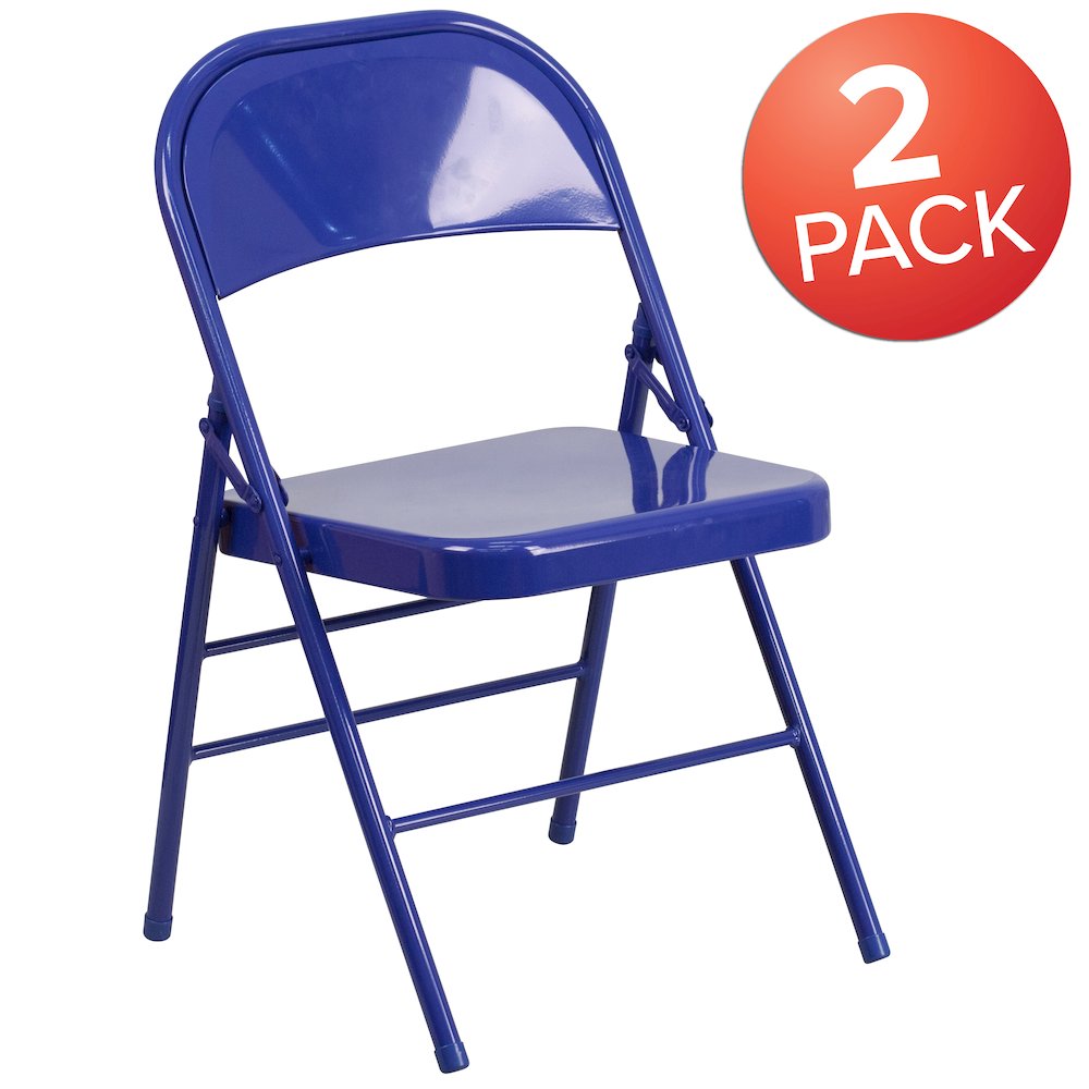 2 Pack HERCULES COLORBURST Series Cobalt Blue Triple Braced & Double Hinged Metal Folding Chair. Picture 1