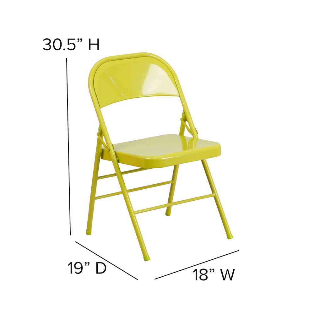 Twisted Citron Triple Braced & Double Hinged Metal Folding Chair. Picture 2