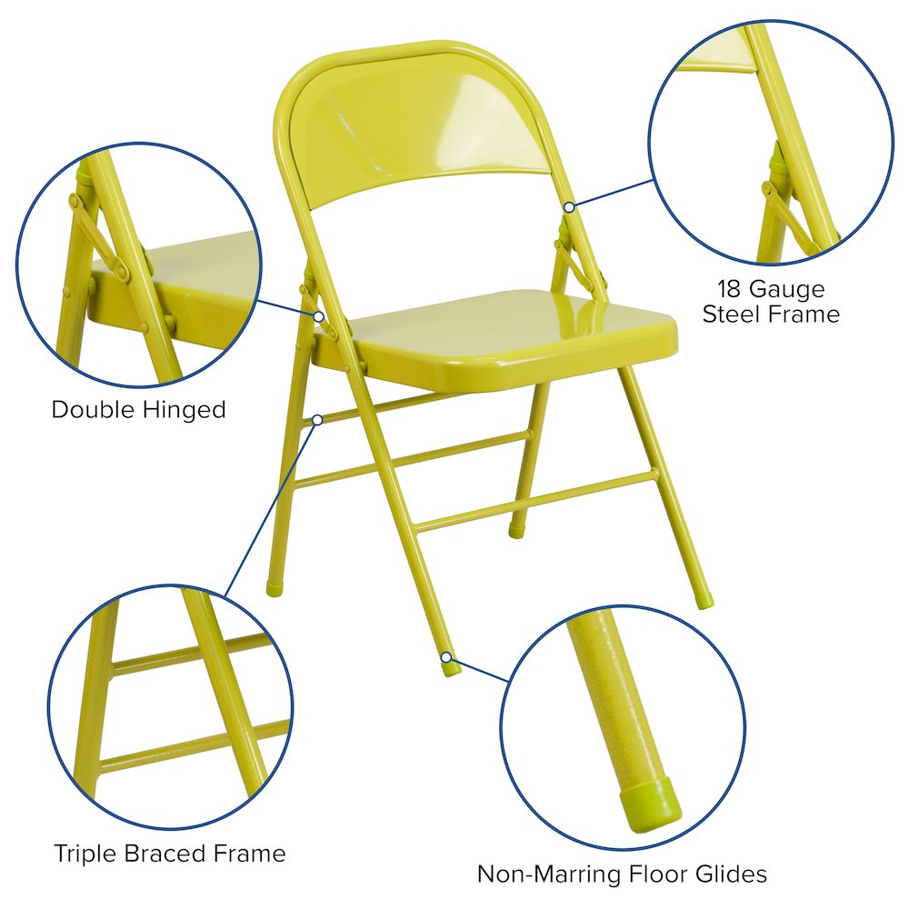 Twisted Citron Triple Braced & Double Hinged Metal Folding Chair. Picture 7