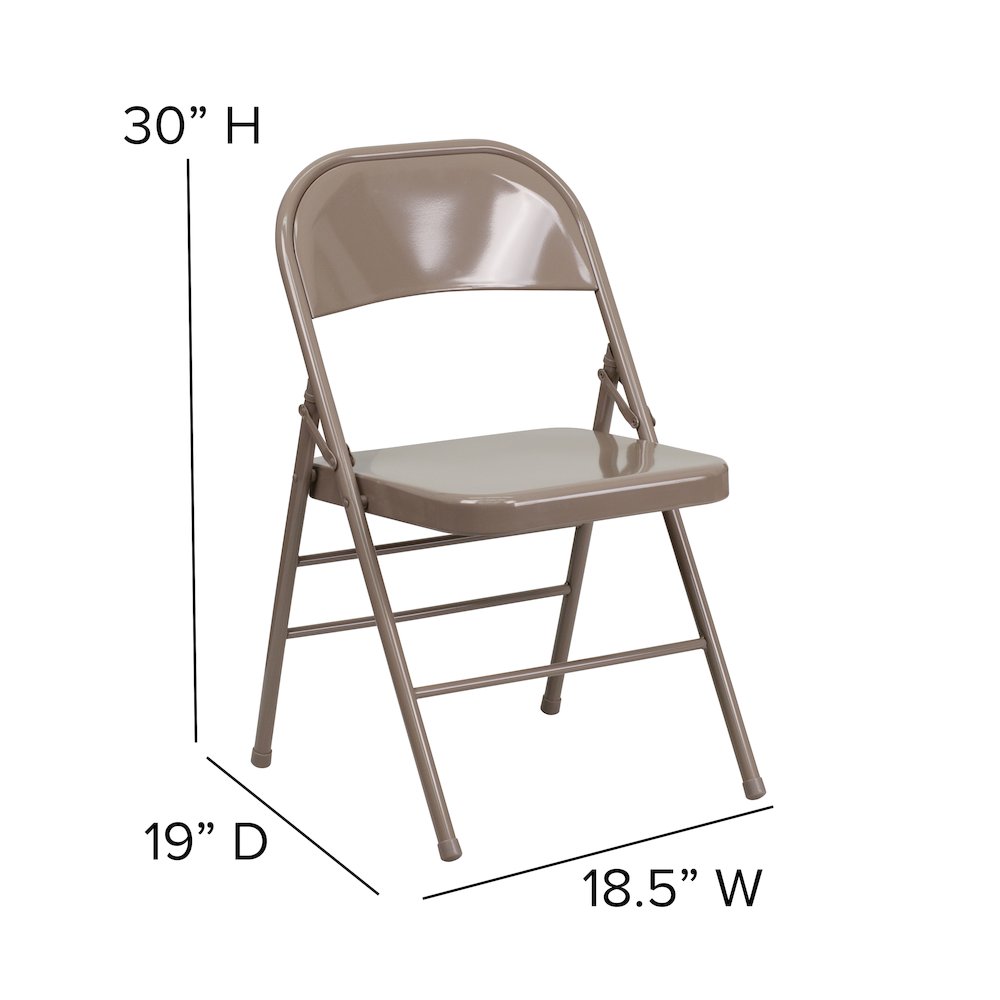 Triple Braced & Double Hinged Beige Metal Folding Chair. Picture 2