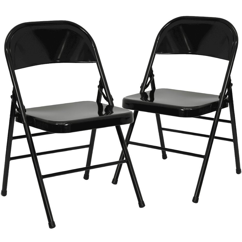 Triple Braced & Double Hinged Black Metal Folding Chair. Picture 1
