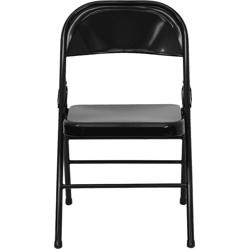 Triple Braced & Double Hinged Black Metal Folding Chair. Picture 6