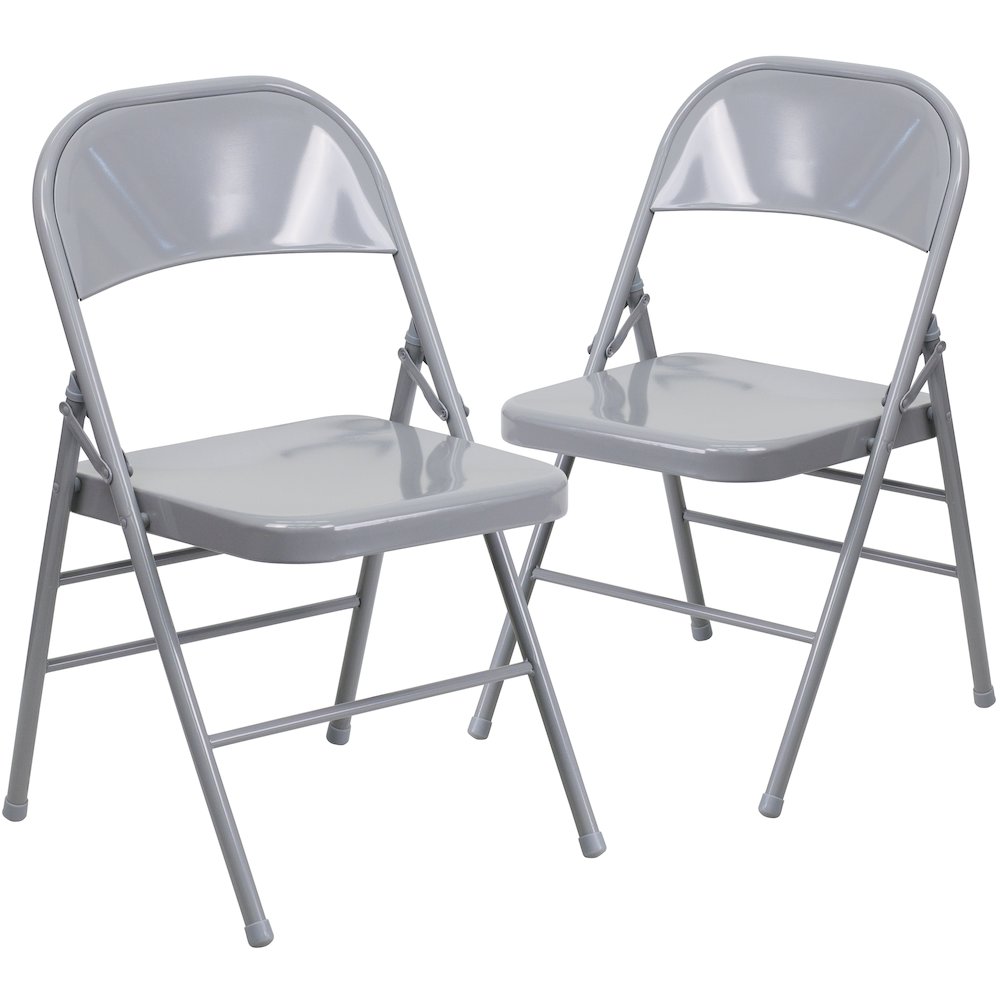2 Pack HERCULES Series Triple Braced & Double Hinged Gray Metal Folding Chair. Picture 3