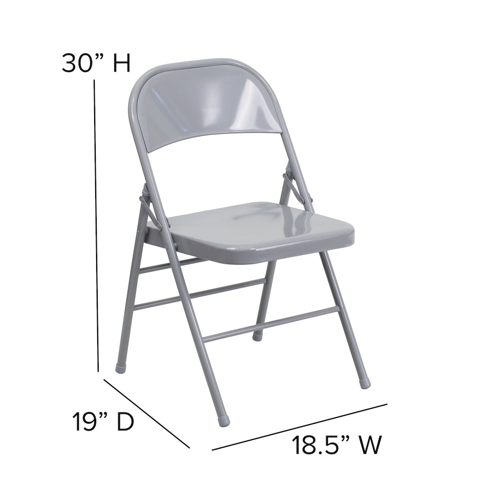 2 Pack HERCULES Series Triple Braced & Double Hinged Gray Metal Folding Chair. Picture 6