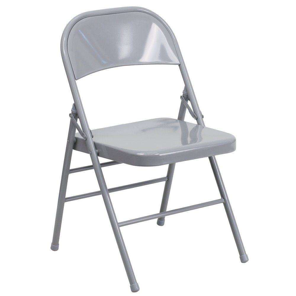 2 Pack HERCULES Series Triple Braced & Double Hinged Gray Metal Folding Chair. Picture 8
