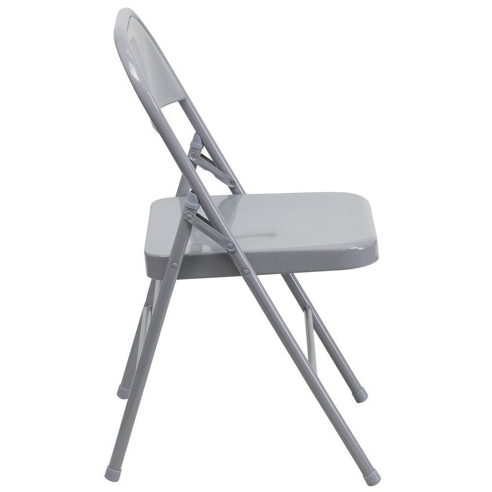 2 Pack HERCULES Series Triple Braced & Double Hinged Gray Metal Folding Chair. Picture 9