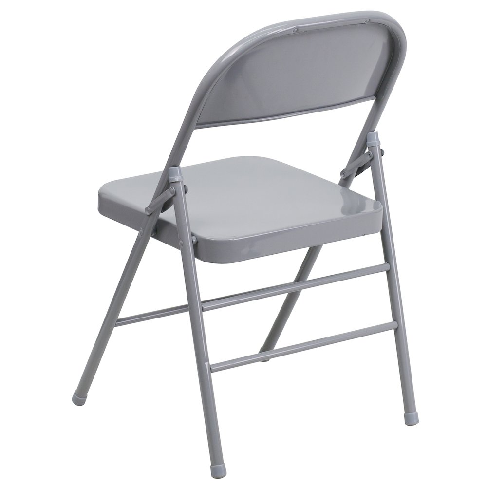 2 Pack HERCULES Series Triple Braced & Double Hinged Gray Metal Folding Chair. Picture 7