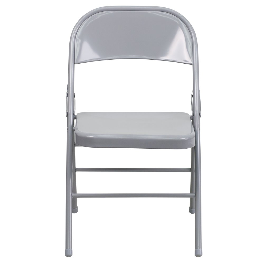 2 Pack HERCULES Series Triple Braced & Double Hinged Gray Metal Folding Chair. Picture 10