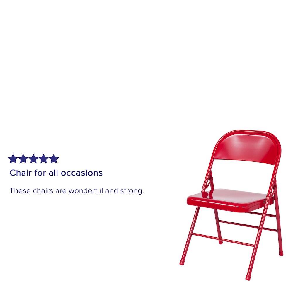 2 Pack HERCULES Series Triple Braced & Double Hinged Red Metal Folding Chair. Picture 5