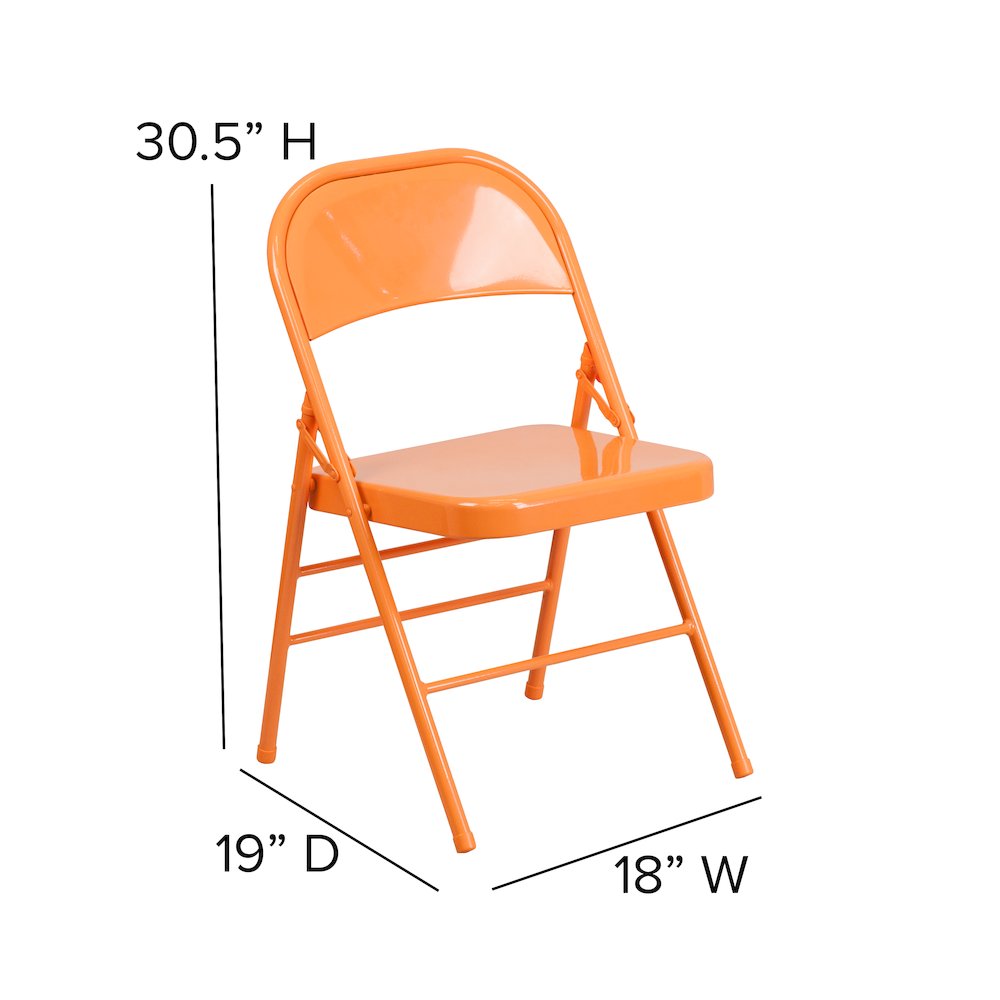 2 Pack HERCULES COLORBURST Series Orange Marmalade Triple Braced & Double Hinged Metal Folding Chair. Picture 6