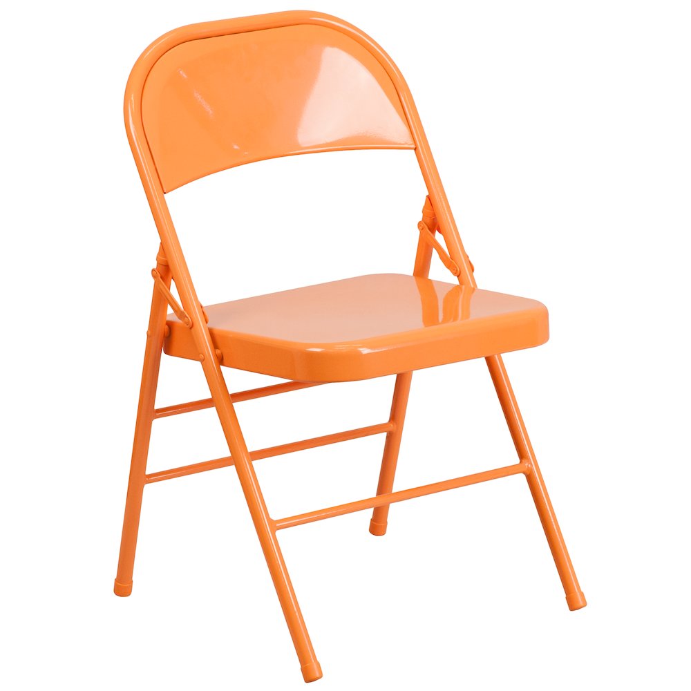 2 Pack HERCULES COLORBURST Series Orange Marmalade Triple Braced & Double Hinged Metal Folding Chair. Picture 8