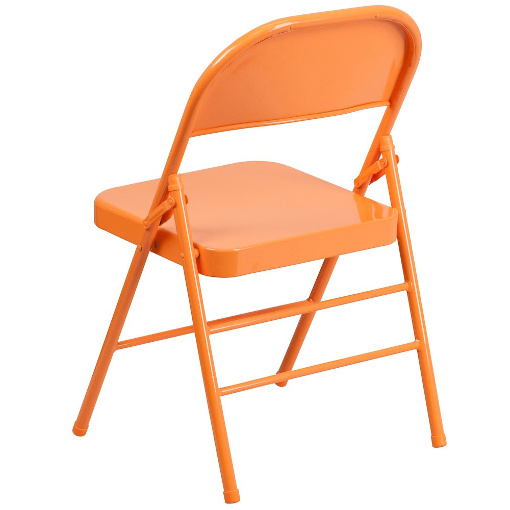 2 Pack HERCULES COLORBURST Series Orange Marmalade Triple Braced & Double Hinged Metal Folding Chair. Picture 7