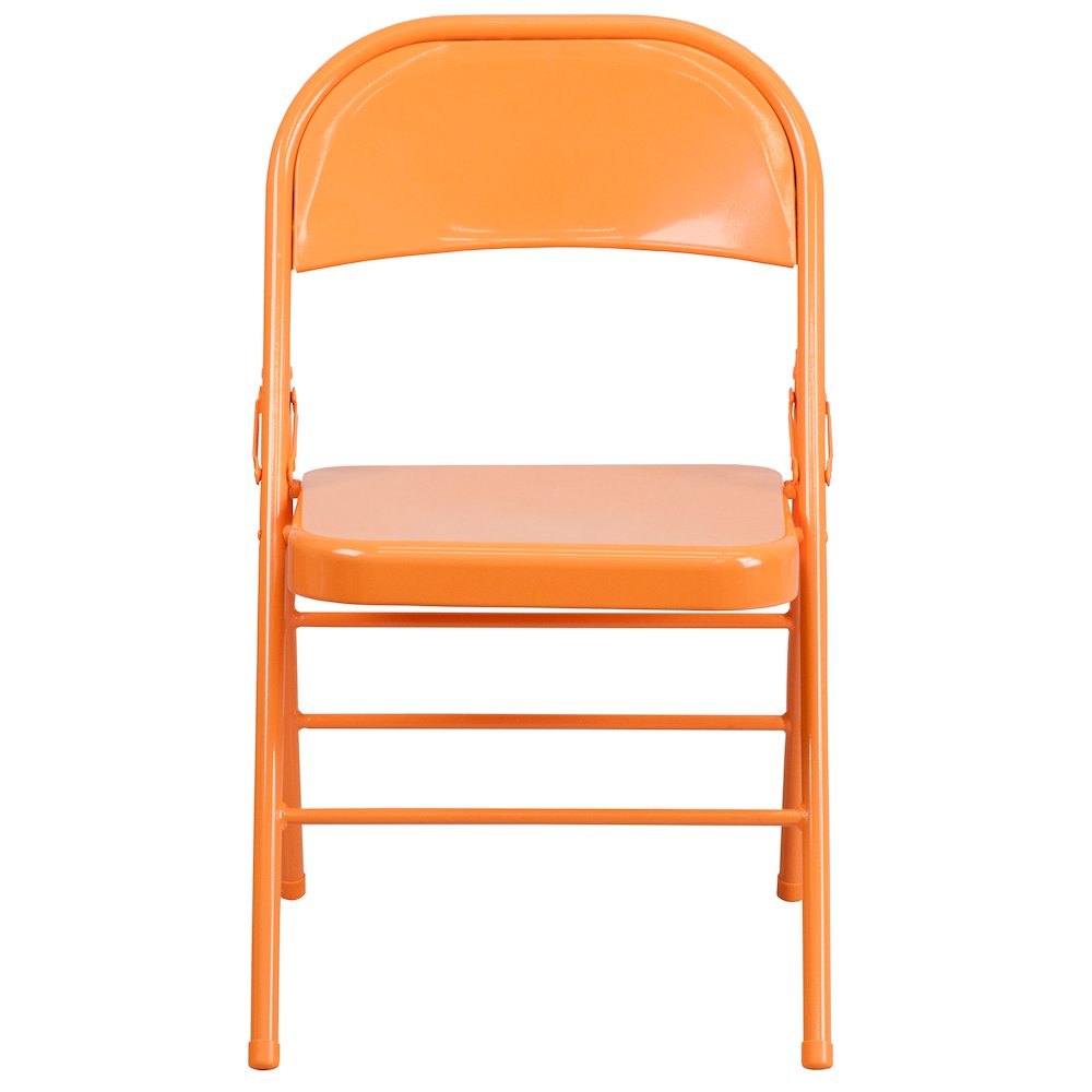 2 Pack HERCULES COLORBURST Series Orange Marmalade Triple Braced & Double Hinged Metal Folding Chair. Picture 10