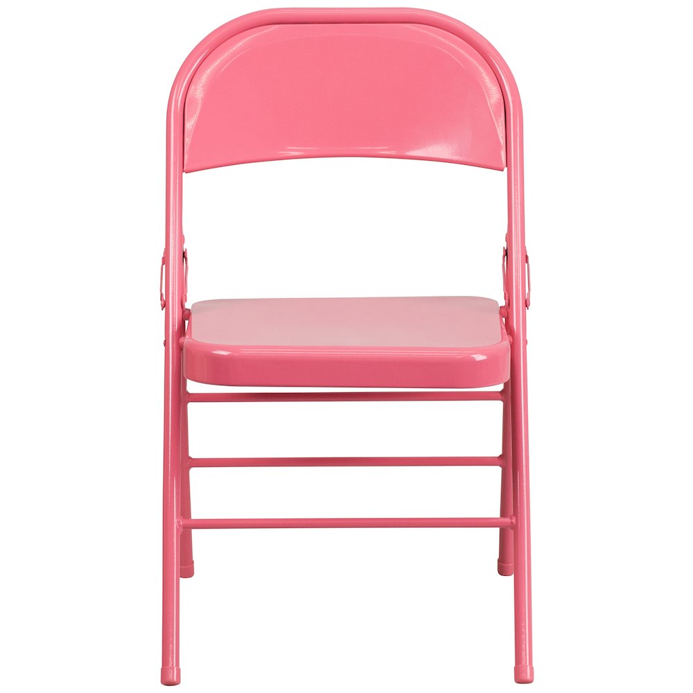 Bubblegum Pink Triple Braced & Double Hinged Metal Folding Chair. Picture 7
