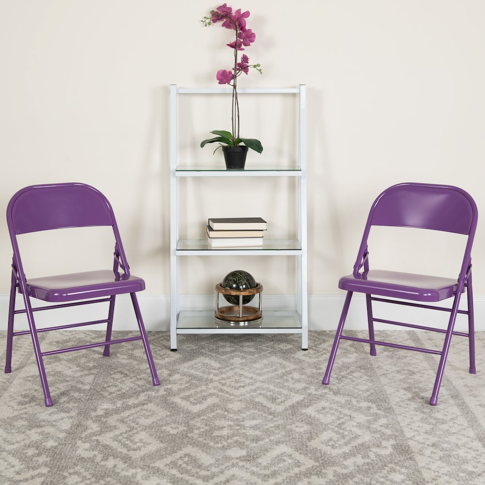 Impulsive Purple Triple Braced & Double Hinged Metal Folding Chair. Picture 8