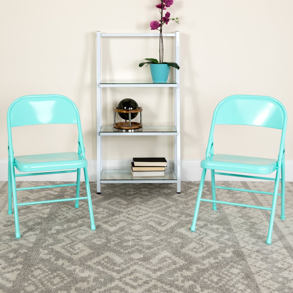 Set of 2 Contemporary Metal Folding Chairs for commercial and residential use. Picture 2