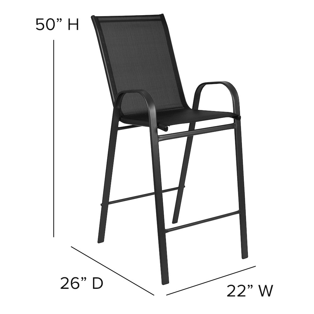 2 Pack Black Outdoor Barstool with Flex Comfort Material and Metal Frame. Picture 7
