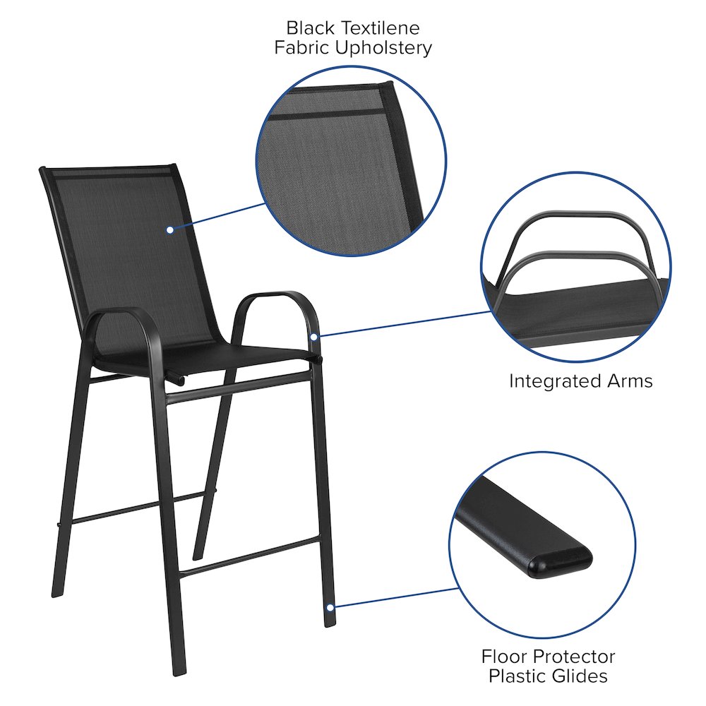 2 Pack Black Outdoor Barstool with Flex Comfort Material and Metal Frame. Picture 6
