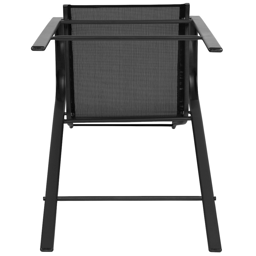 2 Pack Black Outdoor Barstool with Flex Comfort Material and Metal Frame. Picture 14