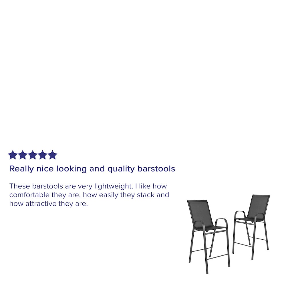 2 Pack Black Outdoor Barstool with Flex Comfort Material and Metal Frame. Picture 5