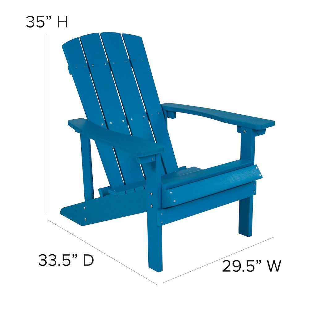 Set of 2 Adirondack Chairs in Blue with Blue Cushions for Deck, Porch, and Patio. Picture 7