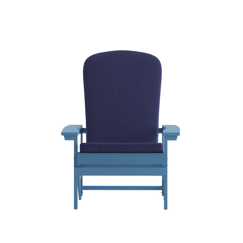 Set of 2 Adirondack Chairs in Blue with Blue Cushions for Deck, Porch, and Patio. Picture 14