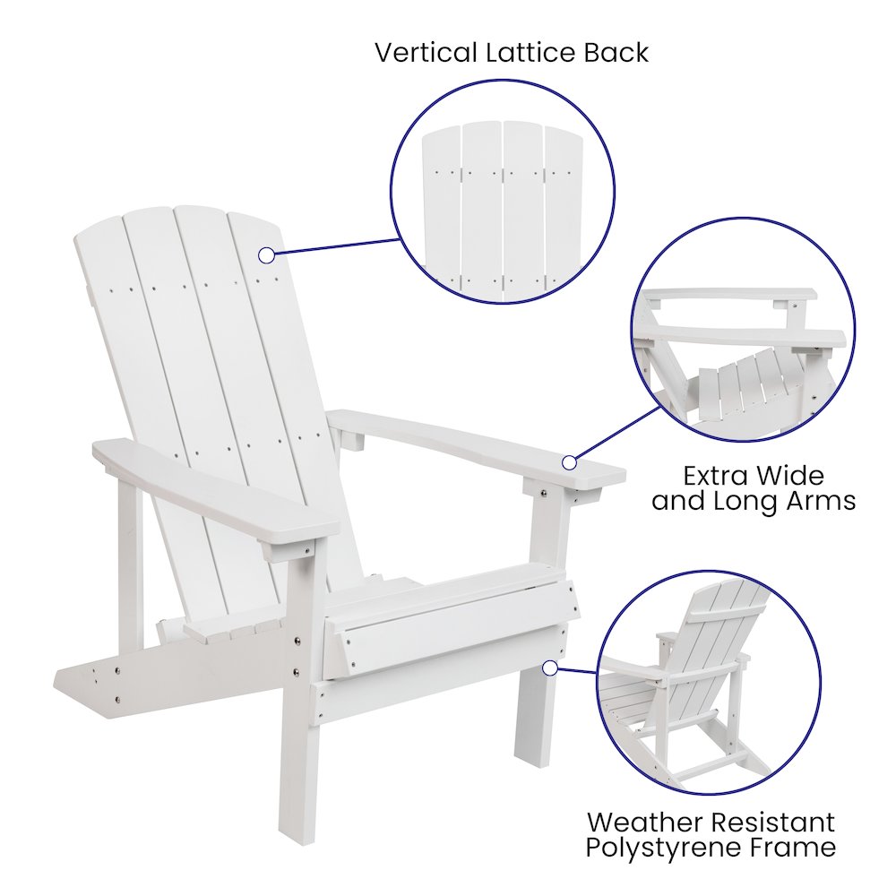 Set of 2 Adirondack Chairs in White with Blue Cushions, Porch, and Patio. Picture 5