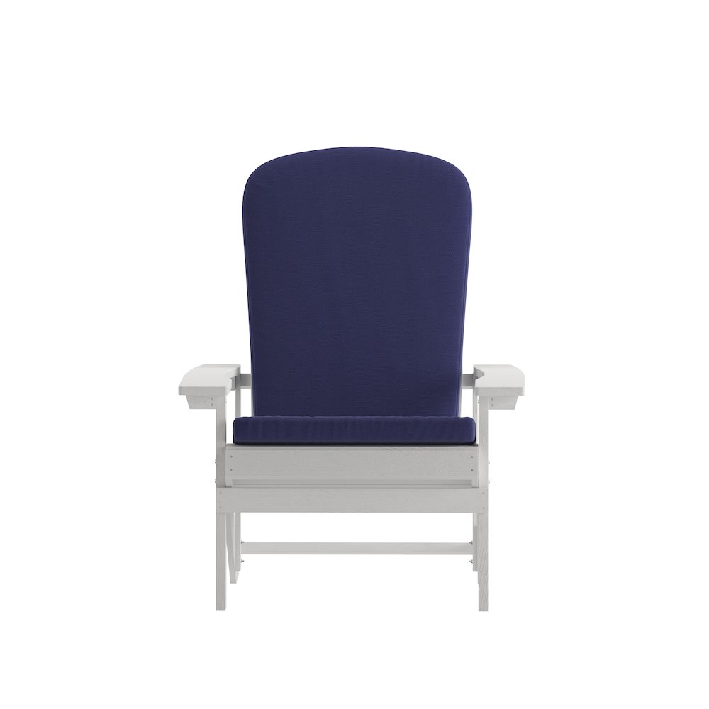 Set of 2 Adirondack Chairs in White with Blue Cushions, Porch, and Patio. Picture 14