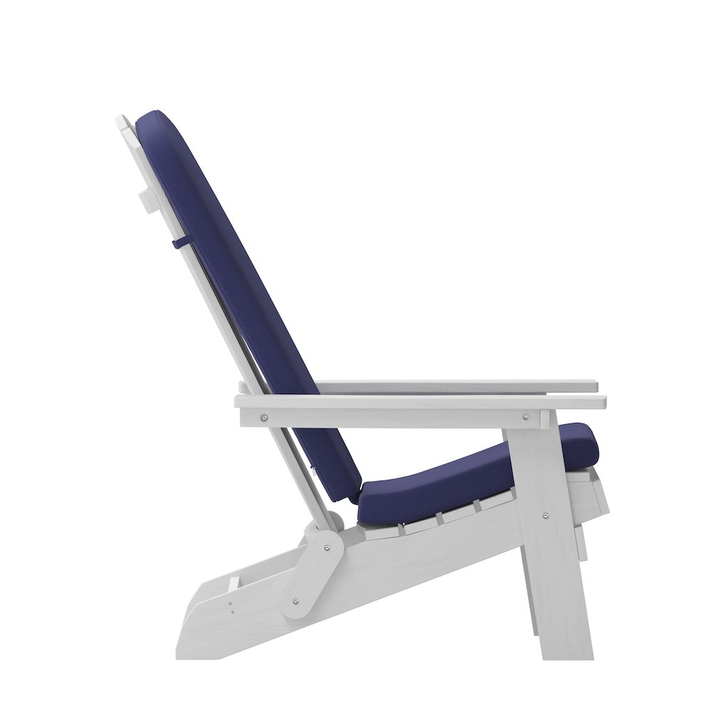 Set of 2Folding Adirondack Chairs in White with Blue Cushions, Porch, and Patio. Picture 13