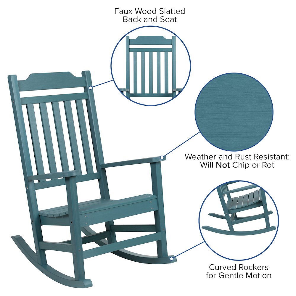 Set of 2 Winston All-Weather Rocking Chair in Teal Faux Wood. Picture 6