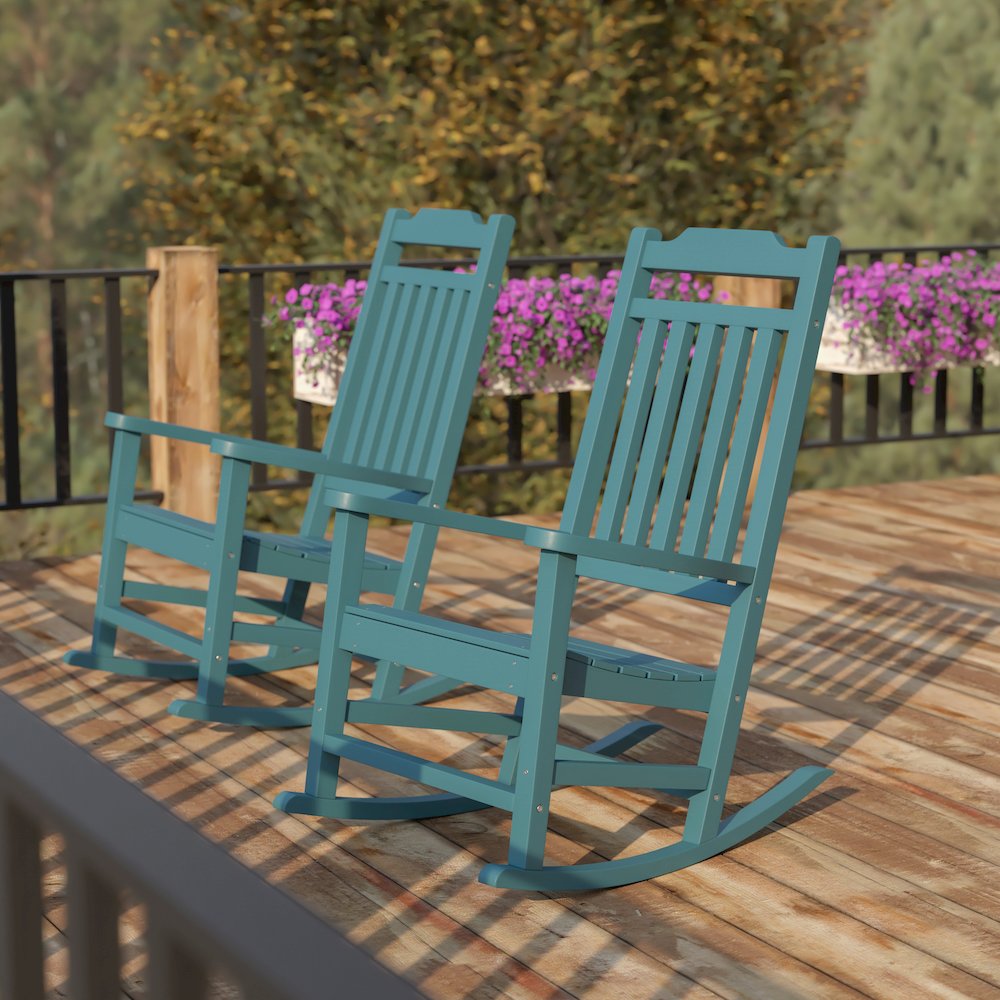 Set of 2 Winston All-Weather Rocking Chair in Teal Faux Wood. Picture 2