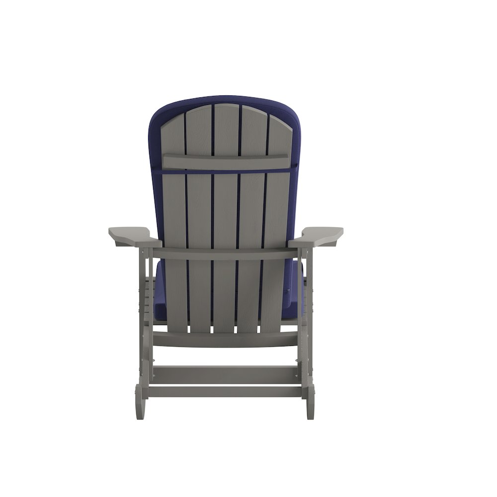 Set of 2 Adirondack Rocking Chairs in Gray with Blue Cushions, Porch, and Patio. Picture 11