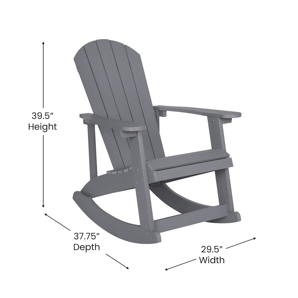 Set of 2 Adirondack Rocking Chairs in Gray with Blue Cushions, Porch, and Patio. Picture 7