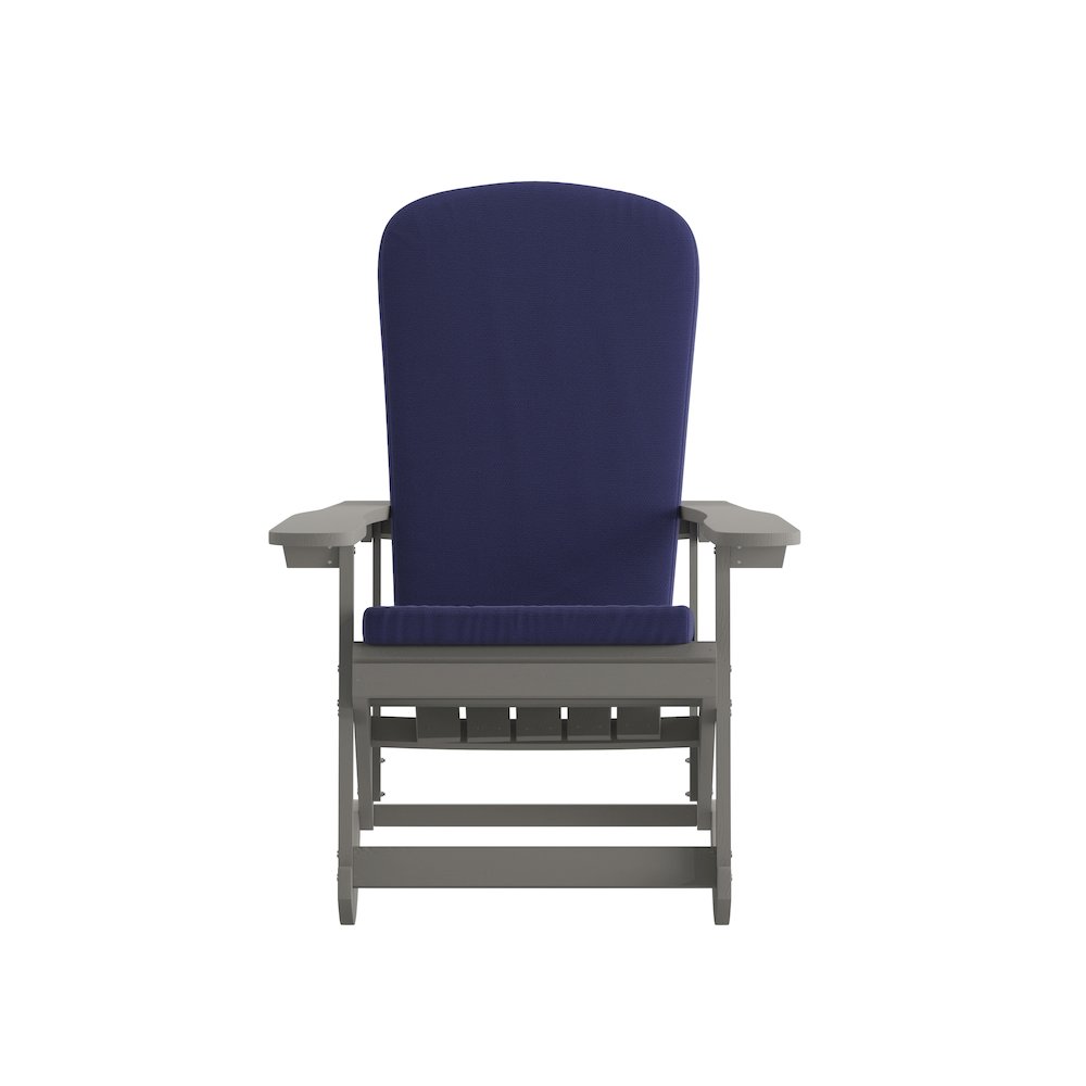 Set of 2 Adirondack Rocking Chairs in Gray with Blue Cushions, Porch, and Patio. Picture 14