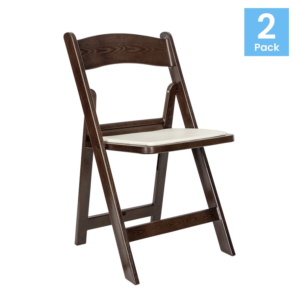 2 Pack Commercial Dark Brown Lightweight Wood Look Resin Folding Event Chair. Picture 1