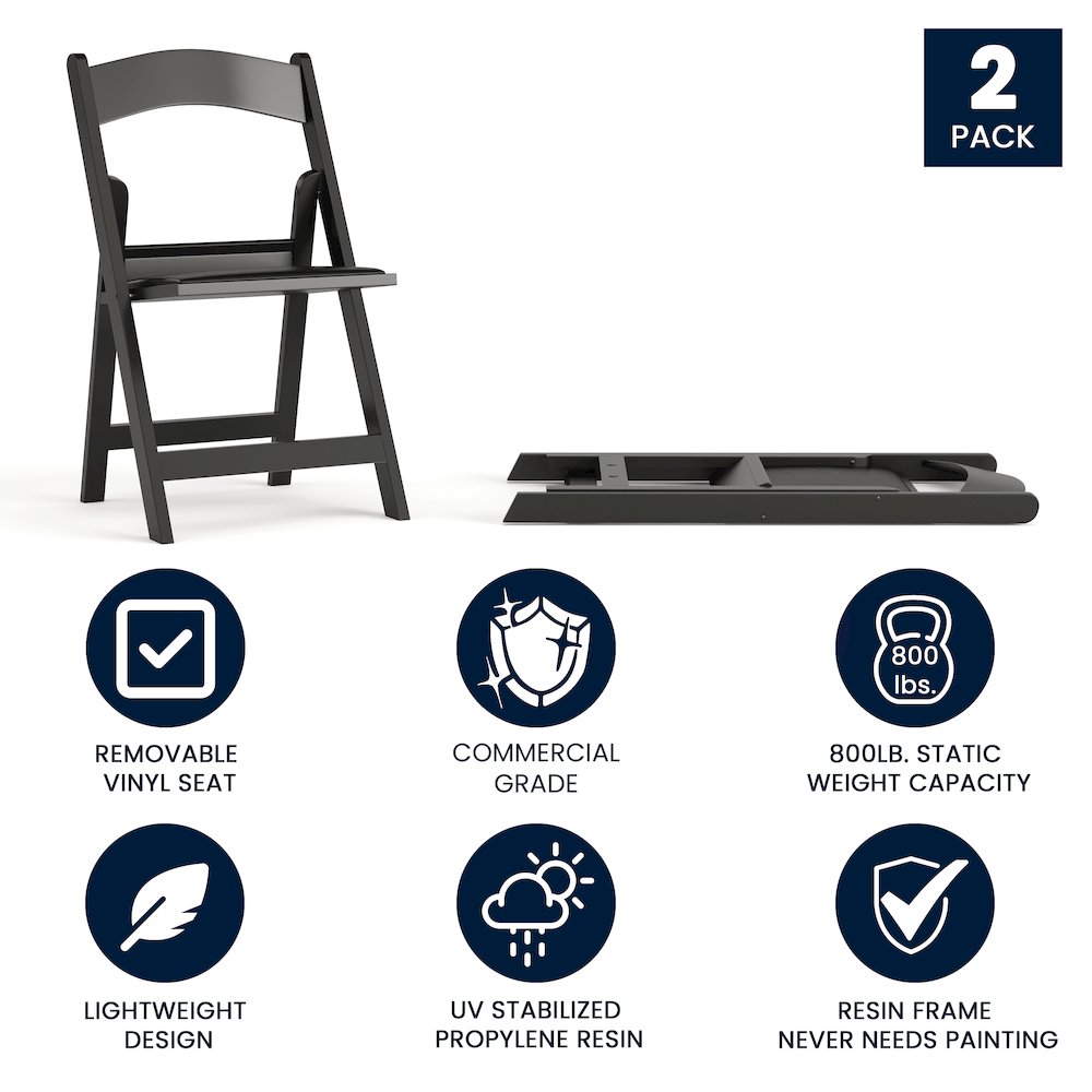 Folding Chair - Black Resin - 2 Pack 800LB Weight Capacity. Picture 5