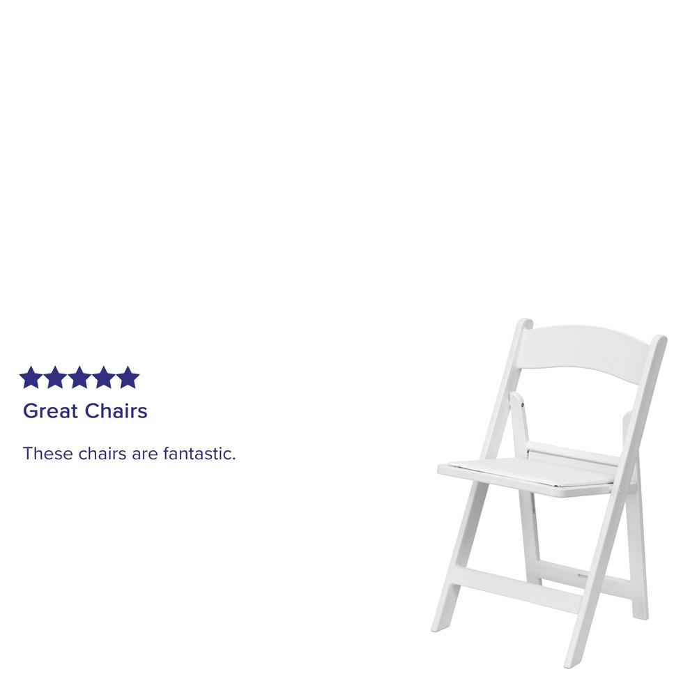 Kids White Resin Folding Chair with White Vinyl Padded Seat. Picture 10