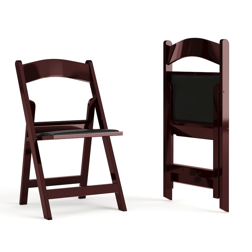2 Pack HERCULES Series 1000 lb. Capacity Red Mahogany Resin Folding Chair with Black Vinyl Padded Seat. Picture 1