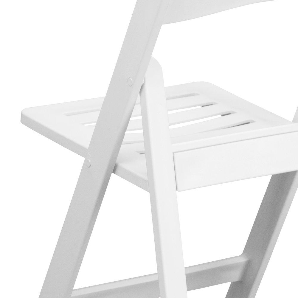 2 Pack HERCULES Series 1000 lb. Capacity White Resin Folding Chair with Slatted Seat. Picture 9