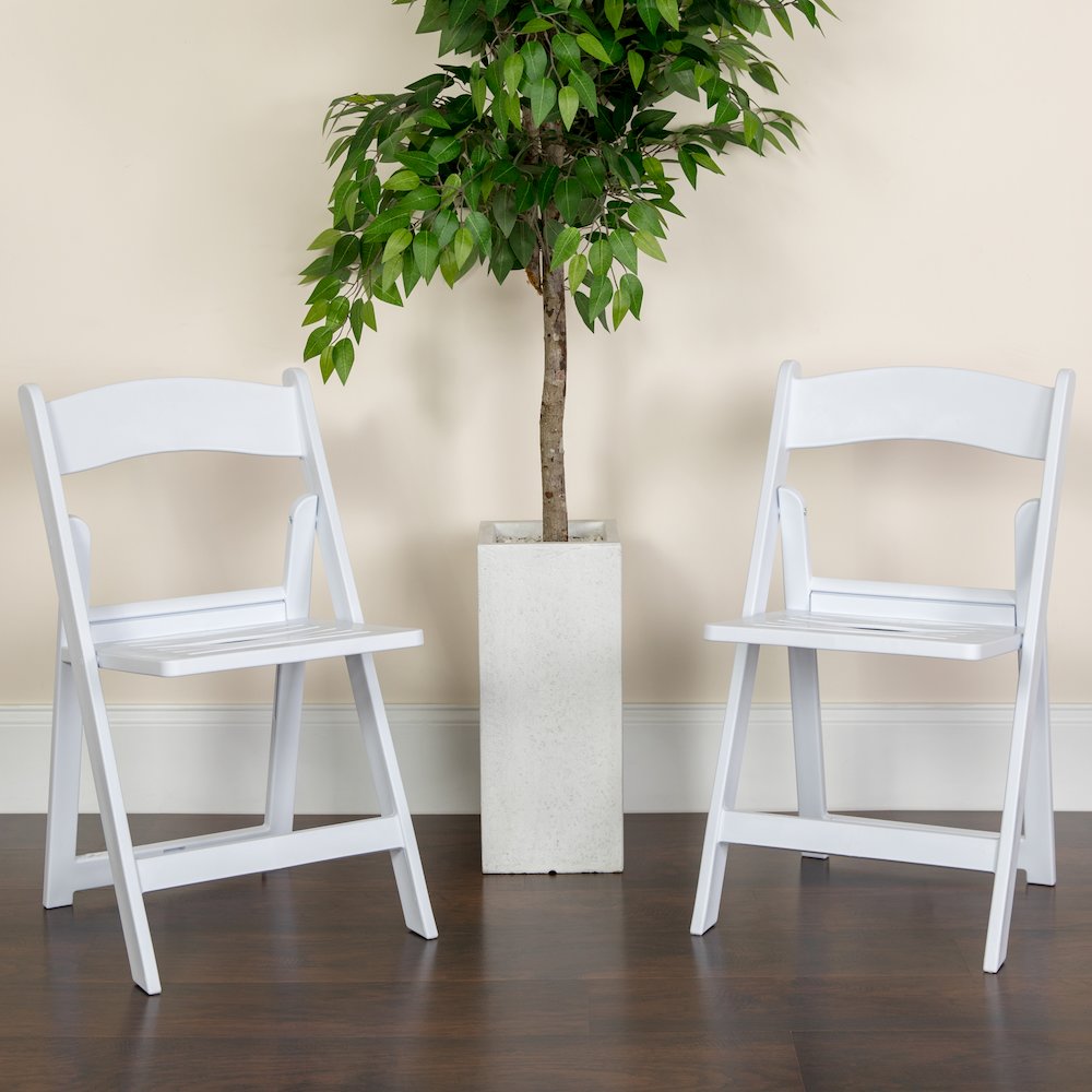2 Pack HERCULES Series 1000 lb. Capacity White Resin Folding Chair with Slatted Seat. Picture 2