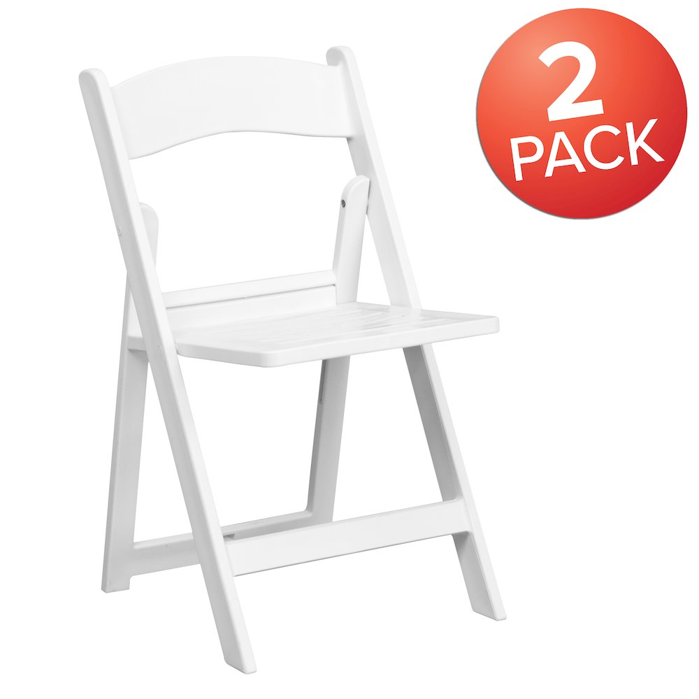 2 Pack HERCULES Series 1000 lb. Capacity White Resin Folding Chair with Slatted Seat. Picture 1
