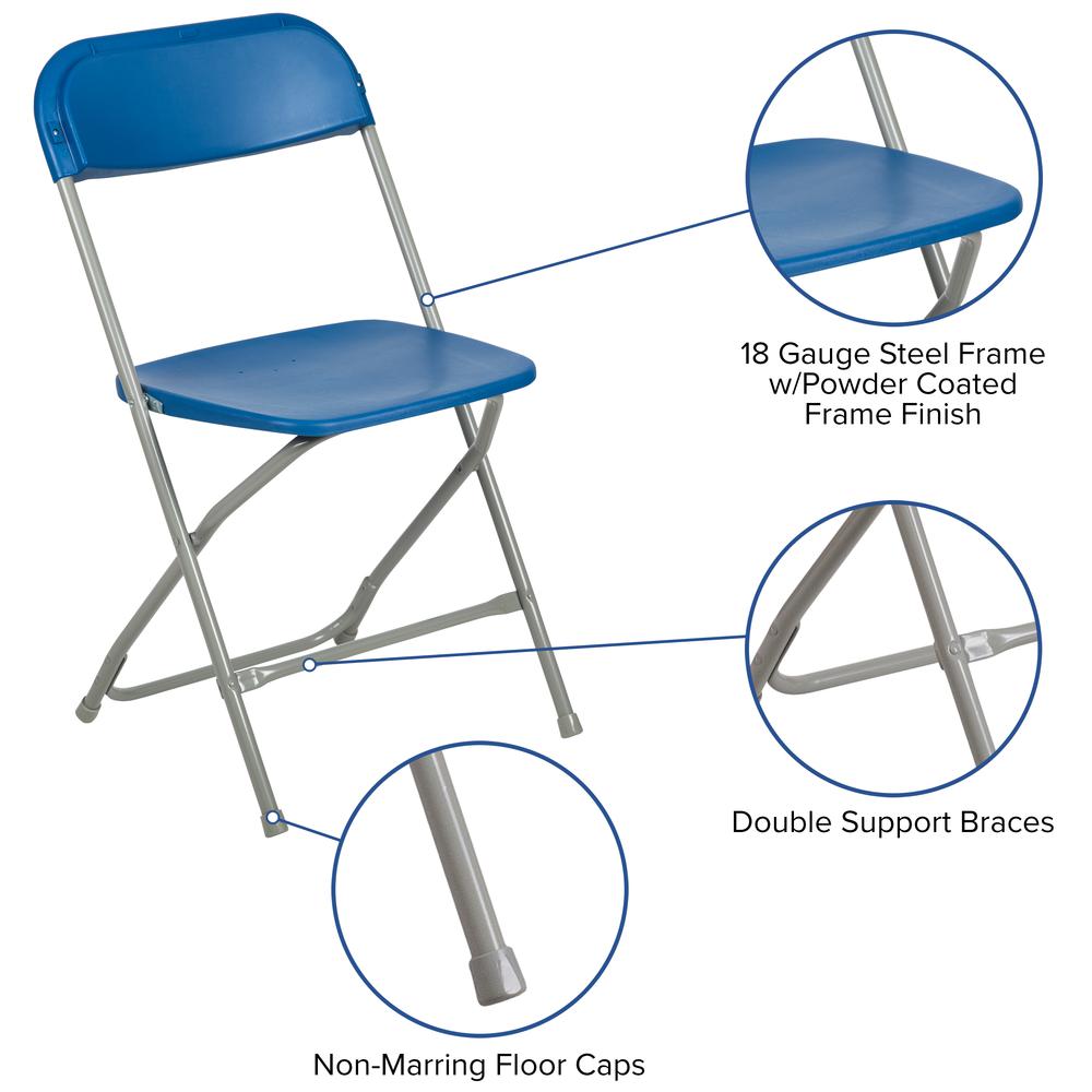 Folding Chair -  - Blue Plastic - 650LB Weight Capacity. Picture 7