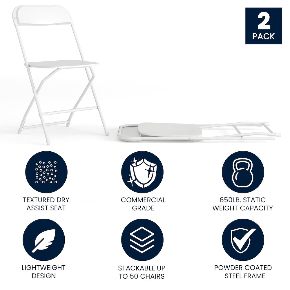 Plastic Folding Chair White - 2 Pack 650LB Weight Capacity. Picture 5