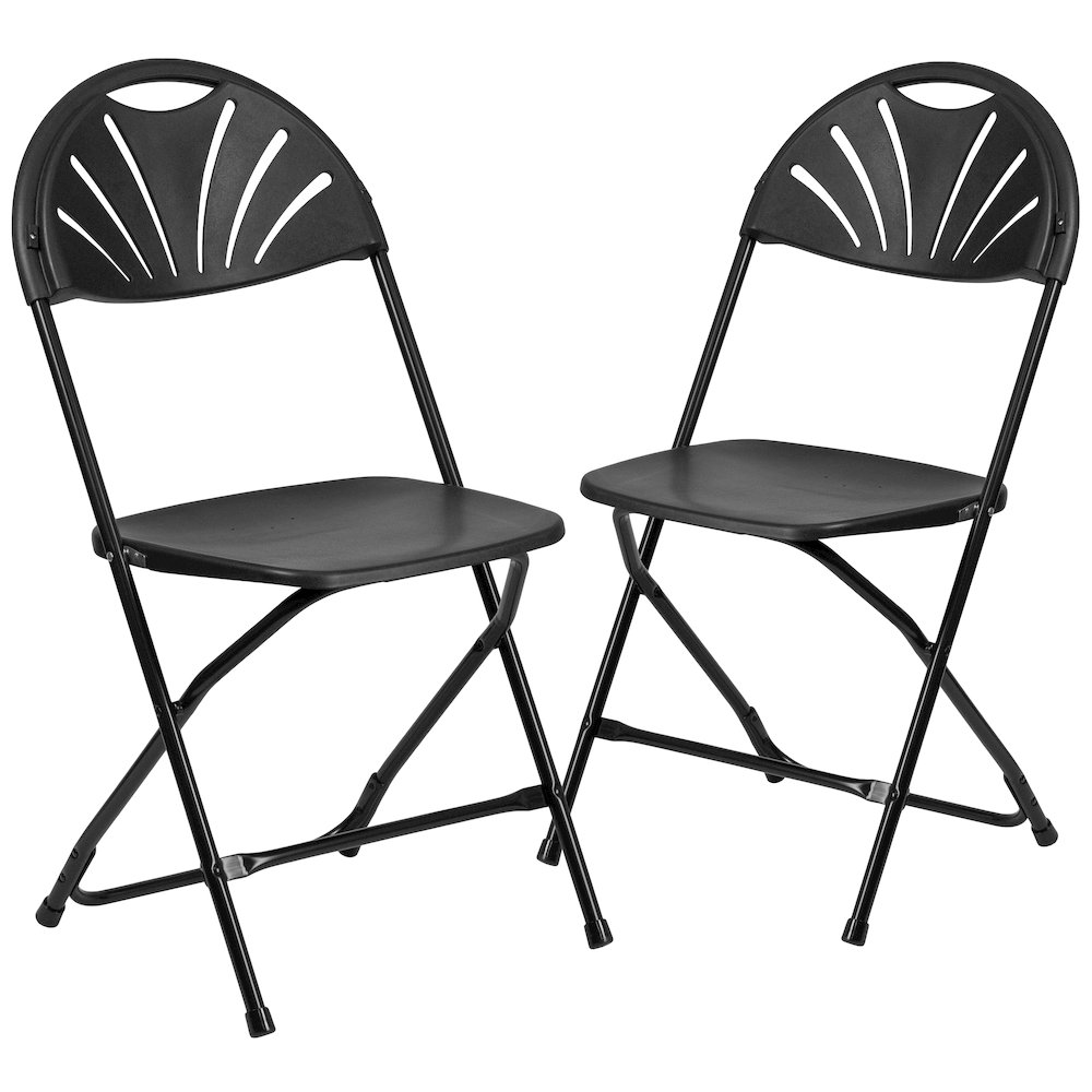 650 lb. Capacity Black Plastic Fan Back Folding Chair. Picture 1