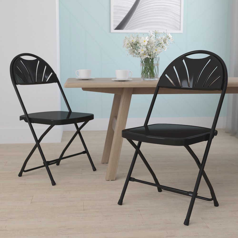 650 lb. Capacity Black Plastic Fan Back Folding Chair. Picture 8