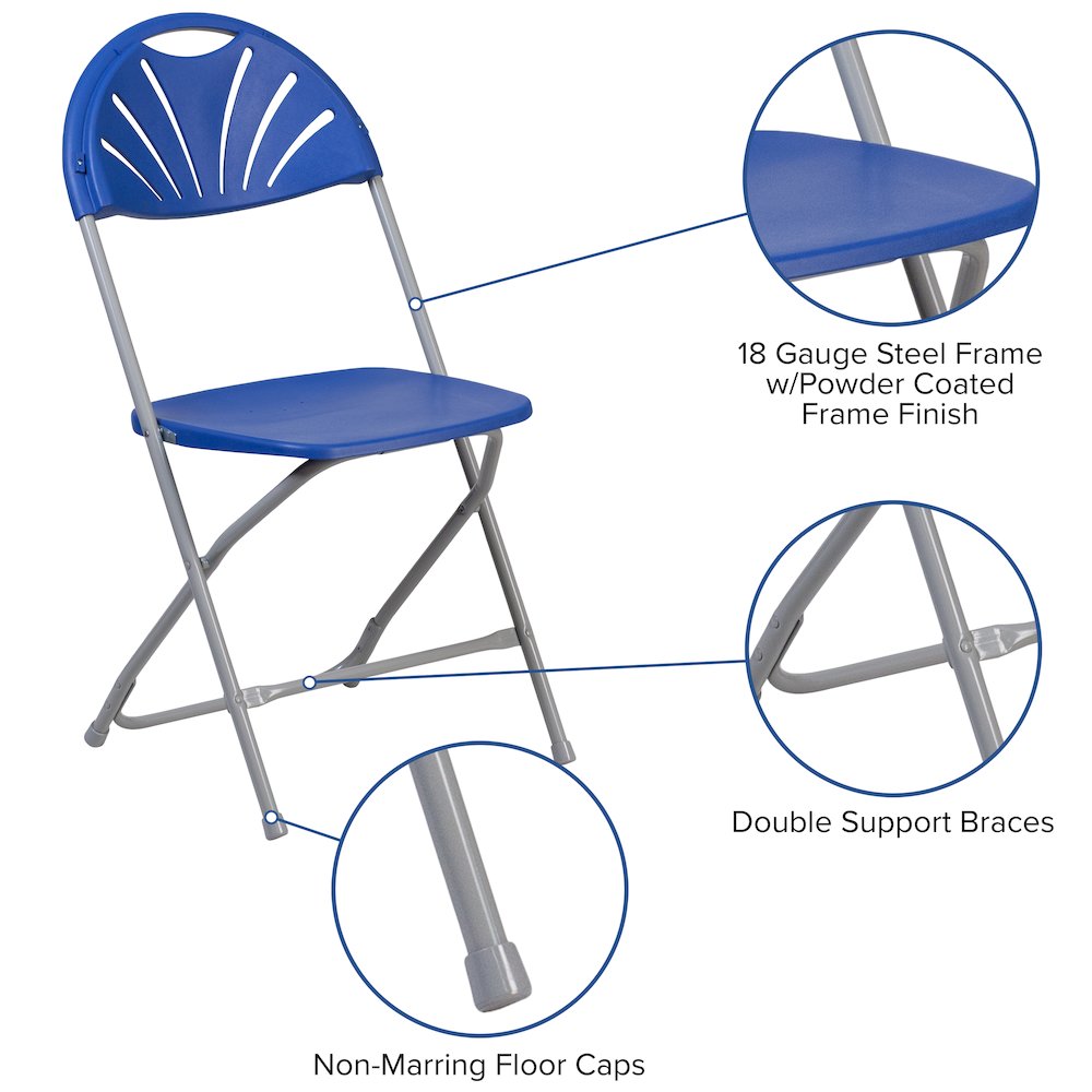 650 lb. Capacity Blue Plastic Fan Back Folding Chair. Picture 6
