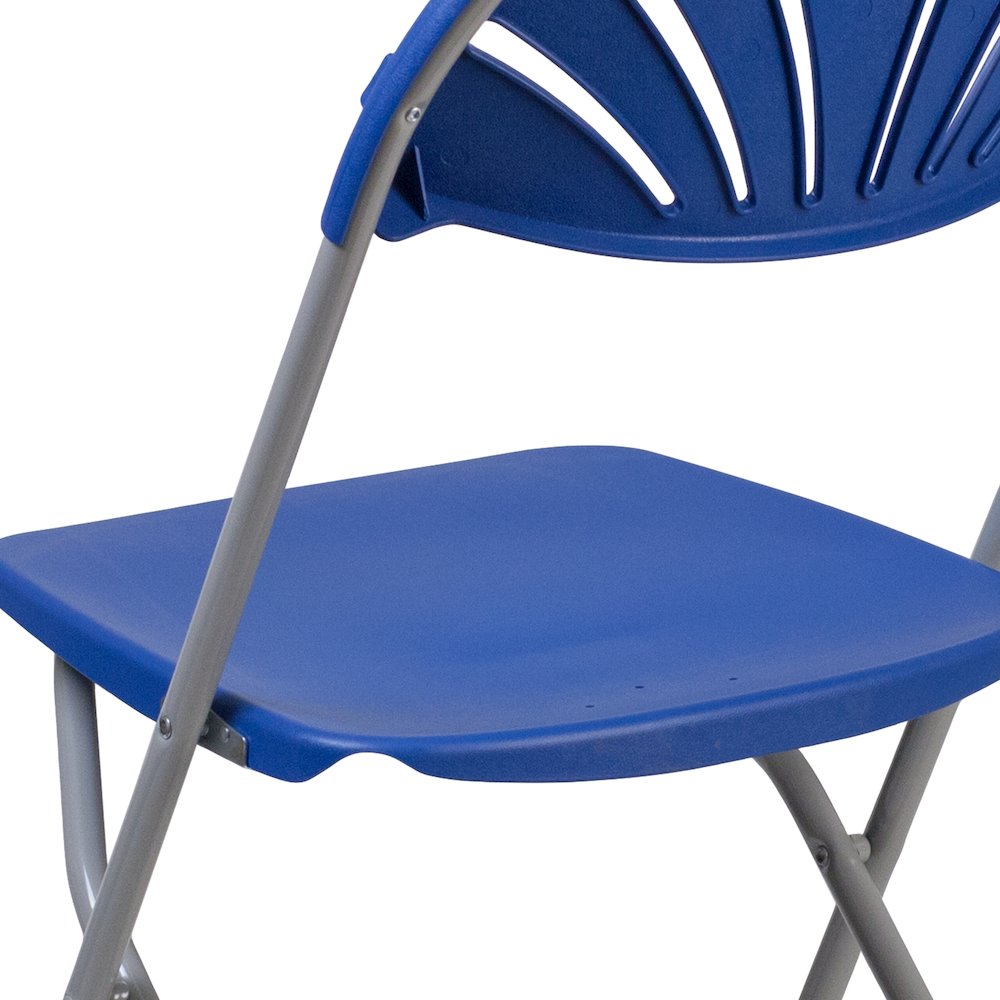 2 Pack HERCULES Series 650 lb. Capacity Blue Plastic Fan Back Folding Chair. Picture 13