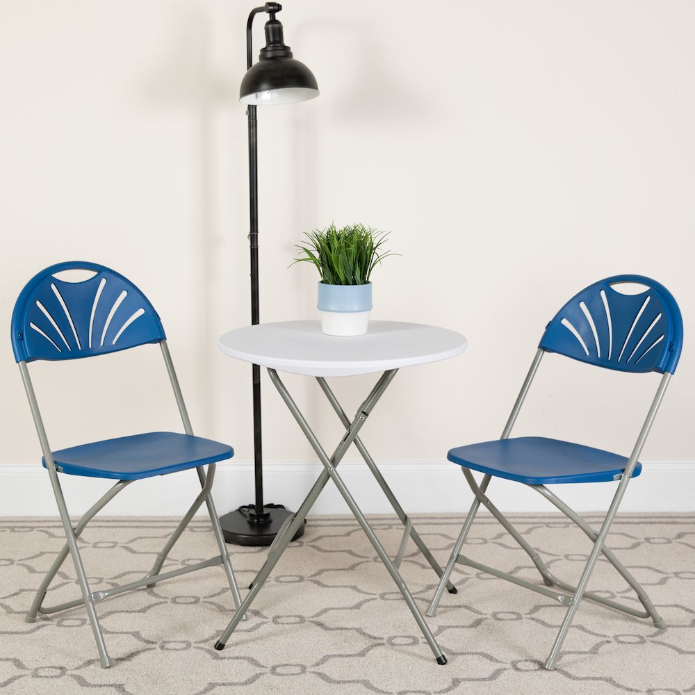 650 lb. Capacity Blue Plastic Fan Back Folding Chair. Picture 8